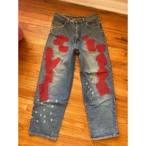 Vtg y2k mens Boomx jeans distressed red stitching 32x32 rare